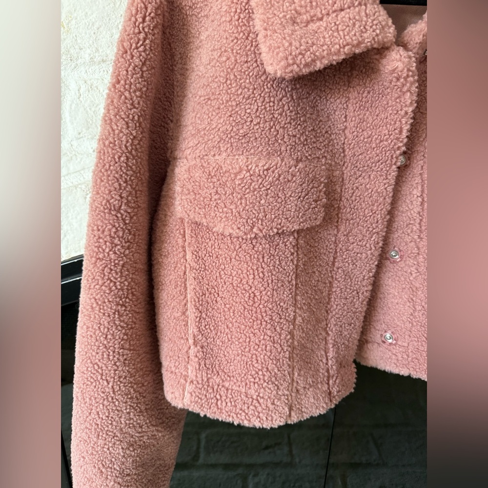 Cozy Cropped Pink Teddy Jacket - Picture 4 of 8
